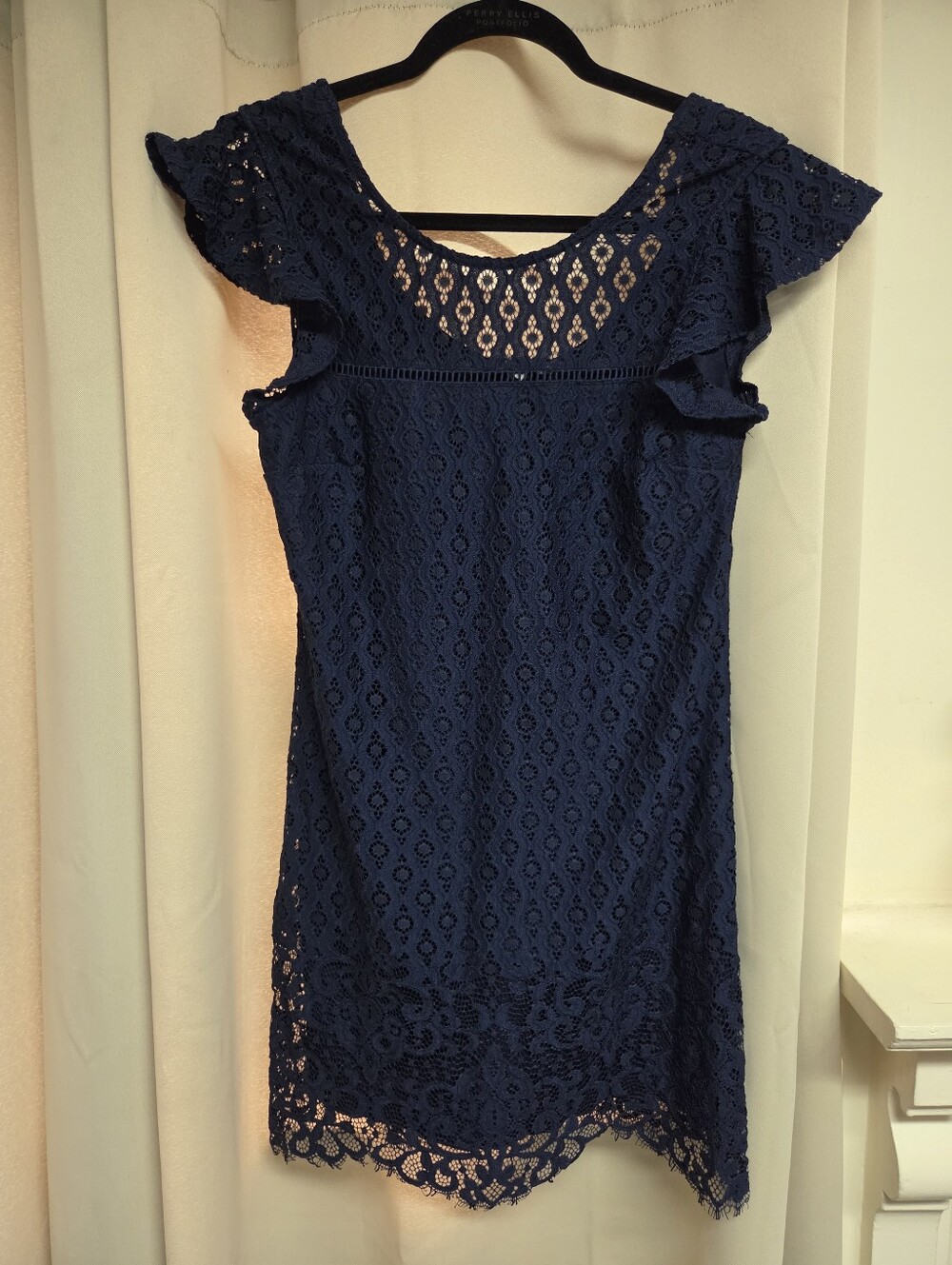 Speechless Navy Lace Ruffle-Sleeve Mini Dress Size Medium